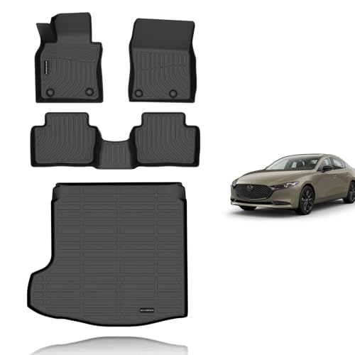 KELCSEECS® Floor Mats & Cargo Liner Custom for Mazda 3 2026 2025 2024 2023 2022 2021 2020 2019(Only Fits Sedan Models) All Weather Protection Floor Liners Front & Rear Row Full Set Accessories Black - style: 23) For 2019-2026 Mazda 3 Sedan Full Set