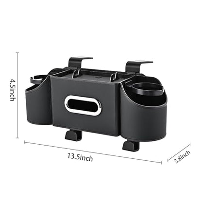 Back Seat Car Organizer,4 in 1 Multifunctional Car Back Seat Storage Box with Drink Cup Holder Tissue Box, for Hold Phone,Snacks, Drinks, Handbag-Black