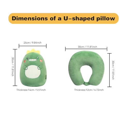 Kids Travel Pillow - 2-in-1 Deformable Kids Neck Pillow for Traveling, Soft U-Shaped Pillow with Adorable Animal Design, Comfy Sleep and Play, Ideal for Airplanes Travel - Dinosaur - size: Green Dinosaur