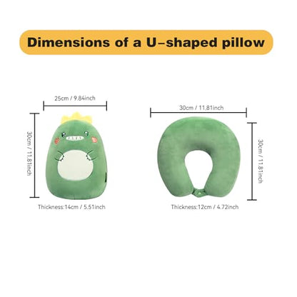 Kids Travel Pillow - 2-in-1 Deformable Kids Neck Pillow for Traveling, Soft U-Shaped Pillow with Adorable Animal Design, Comfy Sleep and Play, Ideal for Airplanes Travel - Dinosaur - size: Green Dinosaur