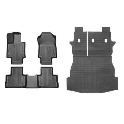 4-Piece Floor Mats for 2019-2025 Toyota RAV4 (Gas & Hybrid), Custom Fit TPE Liners 1st & 2nd Row with Integrated 2-in-1 Cargo & Backrest Protector, All-Weather Interior Guard, Black - size: For Rav4 2-in-1 Full Set 4pcs