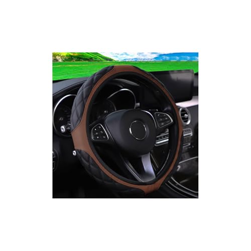 15 Inch Car Leather Steering Wheel Cover, Automotive Accessories Elastic Breathable Anti-Slip Soft Wheel Protector Fits Men and Women, Suitable for SUVs, Trucks, Vehicles and RVs (Brown) - color: Brown