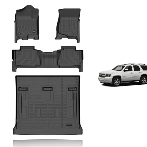 KELCSEECS® Floor Mats & Cargo Liner for 2007-2014 Chevy Tahoe 8Seats(Not for Hybrid) & GMC Yukon & Cadillac Escalade,All Weather Protection TPE Floor Liners Front& Rear Row Full Set Accessories Black - style: 13) For 2007-2014 Tahoe Full Set