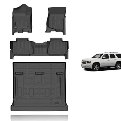 KELCSEECS® Floor Mats & Cargo Liner for 2007-2014 Chevy Tahoe 8Seats(Not for Hybrid) & GMC Yukon & Cadillac Escalade,All Weather Protection TPE Floor Liners Front& Rear Row Full Set Accessories Black - style: 13) For 2007-2014 Tahoe Full Set