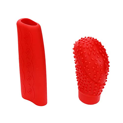 Modengzhe Steering Wheel Hand Brake Lever and Shift Knob Silicone Cover Kit, 3D Oval Anti-Slip Design Protective Case (Red) - color: Red