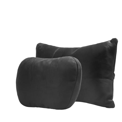 Kwak's Car Headrest Pillow & Lumbar Support Set Neck Pillow 2-Level Height Adjustment, Removable Washable Cover, Neck Pillow for Car Driving Comfort (Black) - color: Black