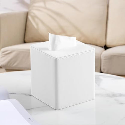 PU Leather Tissue Box Cover Square Tissue Box Holder with Magnetic Closure (Cream-White) - color: Cream-white