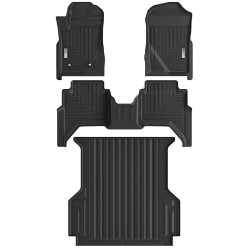 Floor Mats & Truck Bed Mat for 2024 2025 2026 Ford Ranger,1st 2nd Row and a 5ft Short Bed Bedmat,TPE All Weather Protection Slush Floor Liner Black - size: 2024-2026 Ford Ranger Full Set