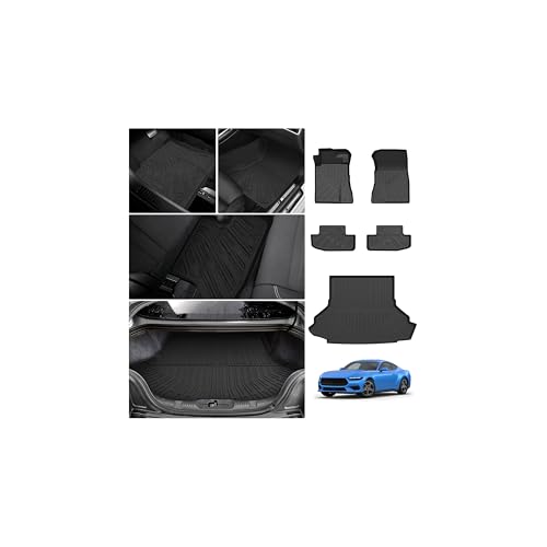 Mustang Floor Mats - Car Mats for Ford Mustang 2015-2025 2026 (Not for Mach-E), All Weather Floor Mats and Cargo Liner, Heavy Duty Rubber Mats, Car Accessories - size: 2)Ford Mustang (Not for Mach-E) 15+