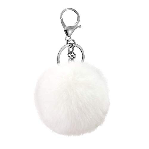Cute Faux Rabbit Fur Ball Pom Pom Keychain Car Key Ring Handbag Tote Bag Pendant Purse Charm - color: White