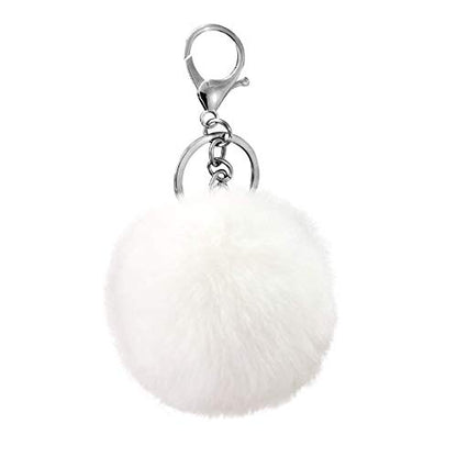 Cute Faux Rabbit Fur Ball Pom Pom Keychain Car Key Ring Handbag Tote Bag Pendant Purse Charm - color: White