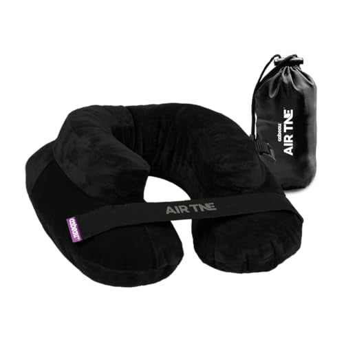 Cabeau Inflatable Travel Pillow – Air TNE – Adjustable, Lightweight, and Supportive for Sleeping on Airplanes, Trains, and Cars– Customized Fit and Compact Carrying Case (Midnight Black)