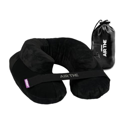 Cabeau Inflatable Travel Pillow – Air TNE – Adjustable, Lightweight, and Supportive for Sleeping on Airplanes, Trains, and Cars– Customized Fit and Compact Carrying Case (Midnight Black)