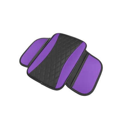Patchwork Leather Car Center Console Cover,Microfiber Leather Vehicle Armrest Protector Cushion with 2 Storage Bags,Universal Cars Armrest Cushion for SUV, Sedan, Truck (Purple)