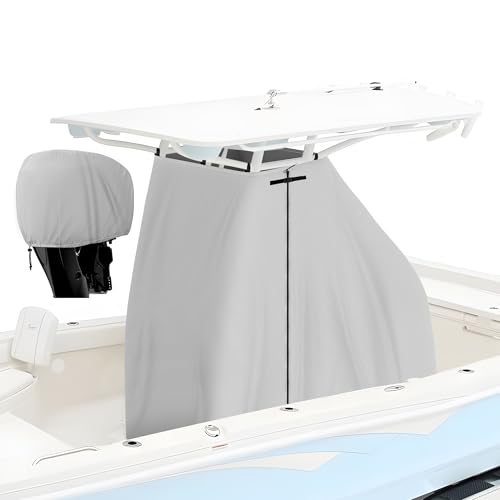 T-Top Center Console Boat Cover, Heavy Duty 1200D Waterproof T Top Console Cover with Motor Cover, UV Resistant Polyester T-Top Boat Cover, Gray(94" L x 58" W x 82" H) - color: Gray, size: XL:94"L*58"W*82"H