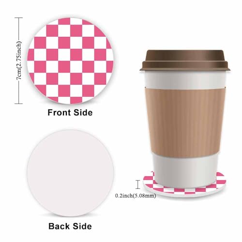 Pink Checkered Steering Wheel Cover for Women,Universal Auto Steering Wheel 14-15 Inch Car Interior Accessories with 2PCS Car Coasters,Suitable for Men and Women - color: pink