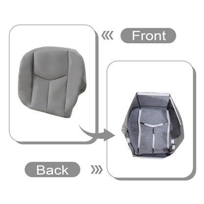 2PCS Driver Side Bottom Microfiber Leather Seat Cover & Seat Foam Cushion #922 or 92i Gray Compatible with Chevy Silverado Suburban Avalanche GMC Sierra Tahoe Yukon 2003 2004 2005 2006 - color: Gray