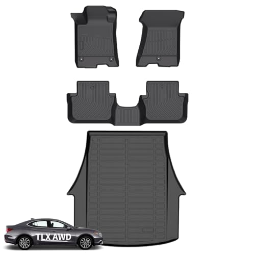 Wayhigh® Floor Mats & Cargo Liner for Acura TLX AWD 2015-2020, All Weather TPE Car Mats Waterproof Heavy Duty Floor Liners, Floor Mats Custom Fit for TLX Accessories - style: 1) For Acura TLX AWD / 2015-2020 / Mats Set