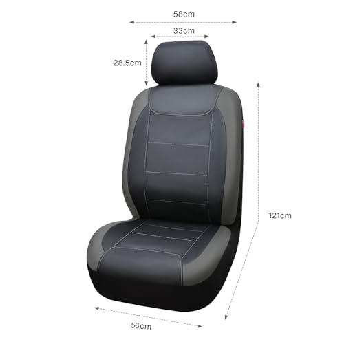 Flying Banner car seat Covers Quality Carbon Fiber Air Mesh Fabric Sport Low High Back Bucket Back Pocket Arm Rest (2 Fronts-Low Bucket-Built-in Seatbelt Compatible, Gray - Faux Leather) - color: Gray - Faux Leather -- Built-in Seatbelt Compatible, size: