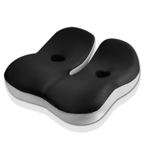 Seat Cushions,Comfort Memory Foam Cushion for Office Chair,Car Seat, Donut Cushion for Coccyx,Tailbone Pain Relief,Larger Size for Short Drivers,Long Sitting Office Workers (Balck&White)