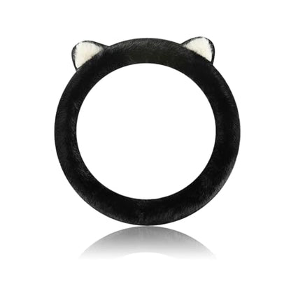 Car Steering Wheel Cover, Cute Steering Wheel Protector with Kitty Cat Ears,Fluffy Soft Plush for Winter Warm, Universal Fit 15 inches for Car,SUV, Elastic & Anti-Slip (Black) - color: Black