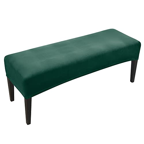 FORCHEER Velvet Green Dining Bench Cover 49-60 Inch Stretch Bedroom Bench Seat Cover Rectangle Washable - color: Velvet-dark Green