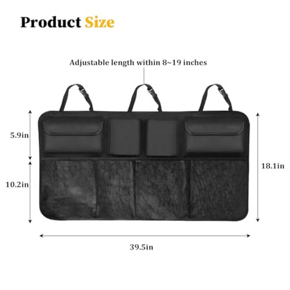 Car Trunk Organizer, Large Capacity Hanging Collapsible Vehicle Backseat Storage Bag with 8 Pocket, Foldable Automotive Trunk Organizer Bag for Travel, Universal for Sedan MPV SUV