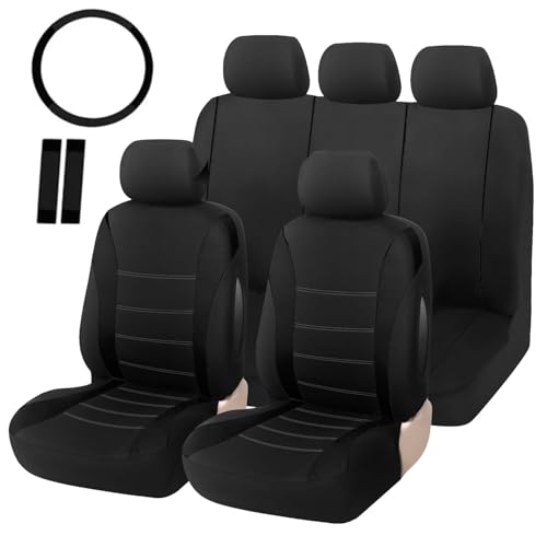 Car Seat Covers, 100% Breathable with Composite Sponge Inside, Airbag Compatible Universal Fit Accessories Auto for Cars, Trucks, Sedan, Van, SUVs (Black, 21PCS Full Set)