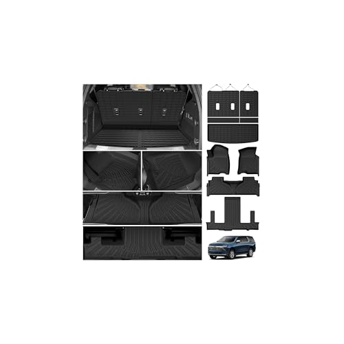 Floor Mats for 2021-2025 2026 Chevrolet Chevy Tahoe/GMC Yukon 7 Passenger Car Mats, All Weather TPE Custom Cargo Liner Seat Back Covers Protectors Full Set Car Accessories (Not for Yukon XL) - size: 2)Chevy Tahoe/GMC Yukon 7Seater｜21-26｜Full Set