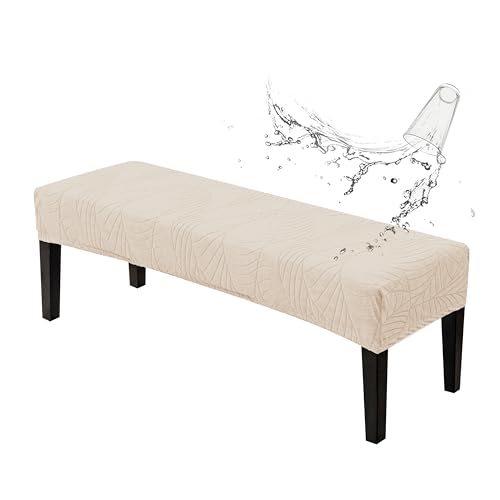 Genina Stretch Jacquard Dining Bench Cover - Anti-Dust Removable Bench Slipcover Washable Bench Seat Protector Cover for Living Room, Bedroom, Kitchen-Beige - color: Beige, size: Macrophyte