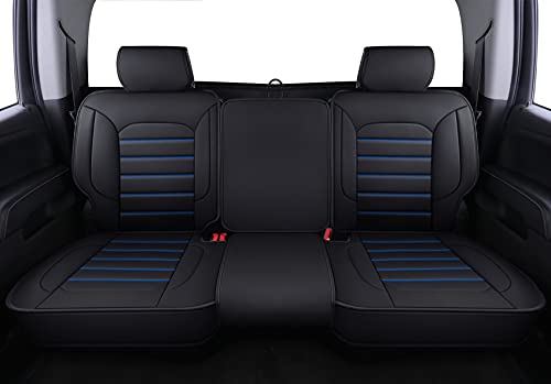 LUCKYMAN CLUB Silverado Seat Covers Fit for 2007-2023 2024 2025 Chevy Silverado Sierra 1500 2500 3500 Crew,Double,Extended Cab with Water Proof Faux Leather (Black & Blue Full Set) - color: Black & Blue, size: Full set