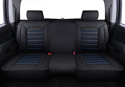 LUCKYMAN CLUB Silverado Seat Covers Fit for 2007-2023 2024 2025 Chevy Silverado Sierra 1500 2500 3500 Crew,Double,Extended Cab with Water Proof Faux Leather (Black & Blue Full Set) - color: Black & Blue, size: Full set