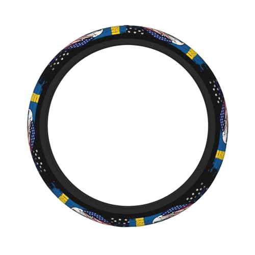 Sweden Swede Swedish Flag America Eagle Breathable Neoprene Steering Wheel Cover - Anti-Slip Floral Design Universal Fit for Cars/Trucks/Suvs (14.5"-15" Inch) - color: Sweden Swede Swedish Flag America Eagle