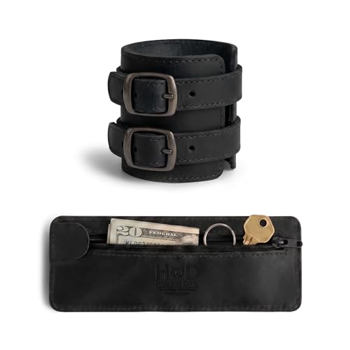 Hide & Drink, Stylish Wrist Wallet Cuff, Wristband with Secret Pouch, Cash Holder, Money Organizer, Full Grain Leather, Handmade, Charcoal Black - color: Charcoal Black, size: Regular