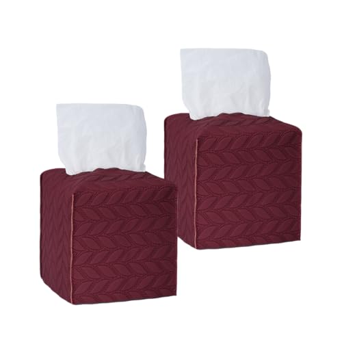 Tissue Box Cover 2-Pack, Square Tissue Holder with Bottom Belt, Modern Tissue Case Facial Paper Organizer Dispenser for Bathroom, Office, Home, Table, Car, Leaf Pattern Red - color: Red, size: Leaf Pattern