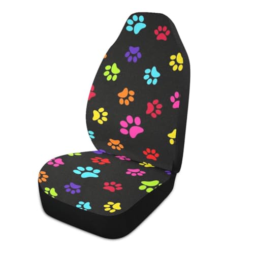 Paw Print Car Seat Covers Set of 2,Colorful Animal Foot Prints Universal Auto Front Seat Protector Vehicle Seat Cushion Cover for Women Cute Pet Claws Car Accessories Fit for Car SUV Truck - color: Blue Pink Green