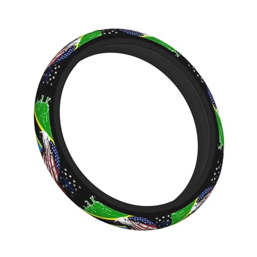 Tanzanian Flag America Eagle Breathable Neoprene Steering Wheel Cover - Anti-Slip Floral Design Universal Fit for Cars/Trucks/Suvs (14.5"-15" Inch) - color: Tanzanian Flag America Eagle