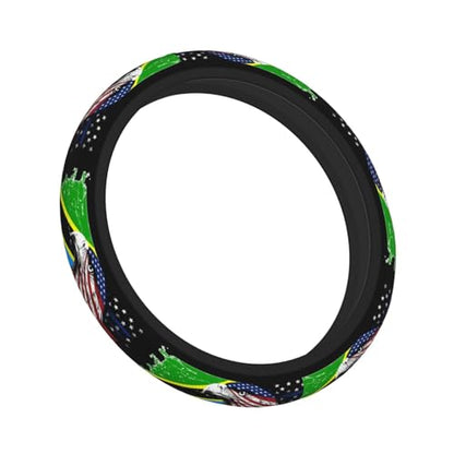 Tanzanian Flag America Eagle Breathable Neoprene Steering Wheel Cover - Anti-Slip Floral Design Universal Fit for Cars/Trucks/Suvs (14.5"-15" Inch) - color: Tanzanian Flag America Eagle