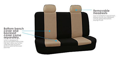 FH Group Car Seat Covers Full Set Cloth - Universal Fit Automotive Seat Covers, Low Back Front Seat Covers, Solid Back Seat Cover, Washable Car Seat Cover for SUV, Sedan and Van Beige - color: Beige, style: Seat Cover Full Set