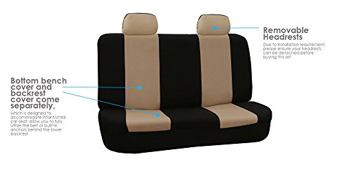 FH Group Car Seat Covers Full Set Cloth - Universal Fit Automotive Seat Covers, Low Back Front Seat Covers, Solid Back Seat Cover, Washable Car Seat Cover for SUV, Sedan and Van Beige - color: Beige, style: Seat Cover Full Set