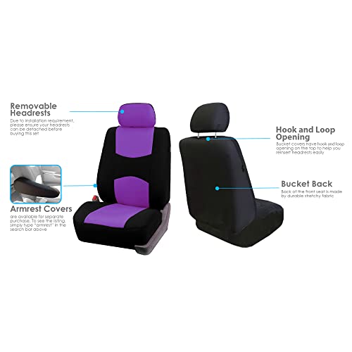 FH Group Car Seat Covers Front Set in Cloth -Car Seat Covers for Low Back Car Seats with Removable Headrest,Universal Fit,Automotive SeatCovers,Washable Car SeatCover for SUV,Sedan,Van Purple - color: Purple, style: Seat Cover Front Set