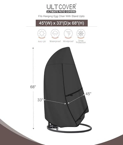 ULTCOVER Patio Hanging Egg Chair Cover - Waterproof Outdoor Single Seat Swing Egg Chair with Stand Cover 45W x 33D x 68H inches, Black - color: Black, size: Single Seat
