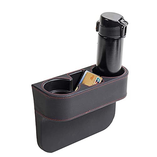 Car Cup Holder, Auto Front Seat Cup Holder, PU Leather Cover Cup Drink Holder, Car Seat Gap Filler Organizer, Side Cup Holder for Car Coin Bucket, Cell Mobile Phone Holder, Black