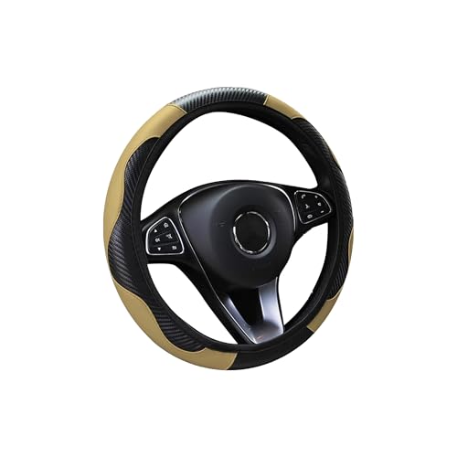 Car Steering Wheel Cover, 15 inch Carbon Fiber Microfiber PU Leather Elastic Steering Wheel Protector for Men Women,Universal Durable Car Decorative Fit for Most Cars, Trucks, SVU (Beige) - color: Beige