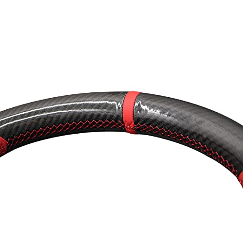 MEWANT Hand-Sewing DIY Black Glossy Carbon Fiber + Red Microfiber Leather Car Steering Wheel Cover for Subaru WRX (STI) 2015-2019 / Levorg 2015-2019/ WRX Steering Wheel Cover Accessories - color: style-18：Black Glossy Carbon Fiber+Red PU Leather