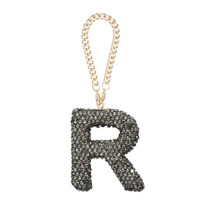 MECCANIXITY Bling Car Letter Charm, Initial R Letter Interior Car Rear View Mirror Decoration Hanging Crystal Ornaments for Women Bags Water Cup DIY Craft, Gray - style: R Letter