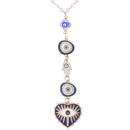 Blue Evil Eye Car Charm - Heart Evileye Rear View Mirror Hanging Ornament for Women, Suncatcher Car Accessory, Aesthetic Beaded Lanyards for Cars Window Balcony Decor - style: Blue Evil Eye