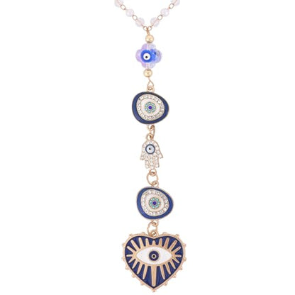 Blue Evil Eye Car Charm - Heart Evileye Rear View Mirror Hanging Ornament for Women, Suncatcher Car Accessory, Aesthetic Beaded Lanyards for Cars Window Balcony Decor - style: Blue Evil Eye