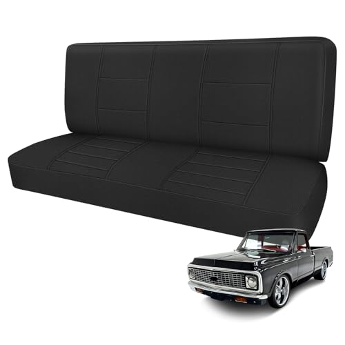 Truck Bench Seat Cover Compatible with 1961-1987 Chevy C10/20 & K10/20, Heavy Duty Knitted Fabric with Sponge Seat Cushion, Black - color: black