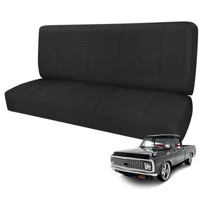 Truck Bench Seat Cover Compatible with 1961-1987 Chevy C10/20 & K10/20, Heavy Duty Knitted Fabric with Sponge Seat Cushion, Black - color: black